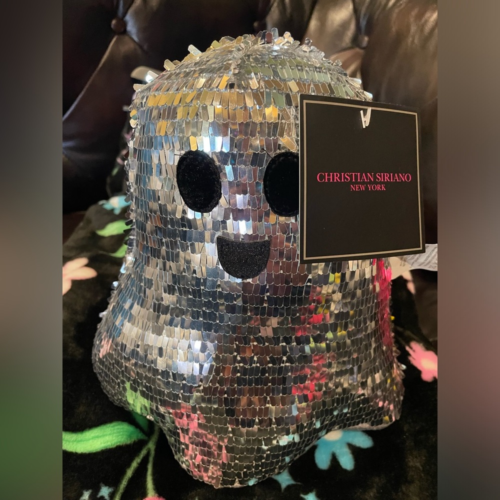 CHRISTIAN SIRIANO NWT Halloween Silver Sequin Plush Weighted Ghost 🪩👻🪩
